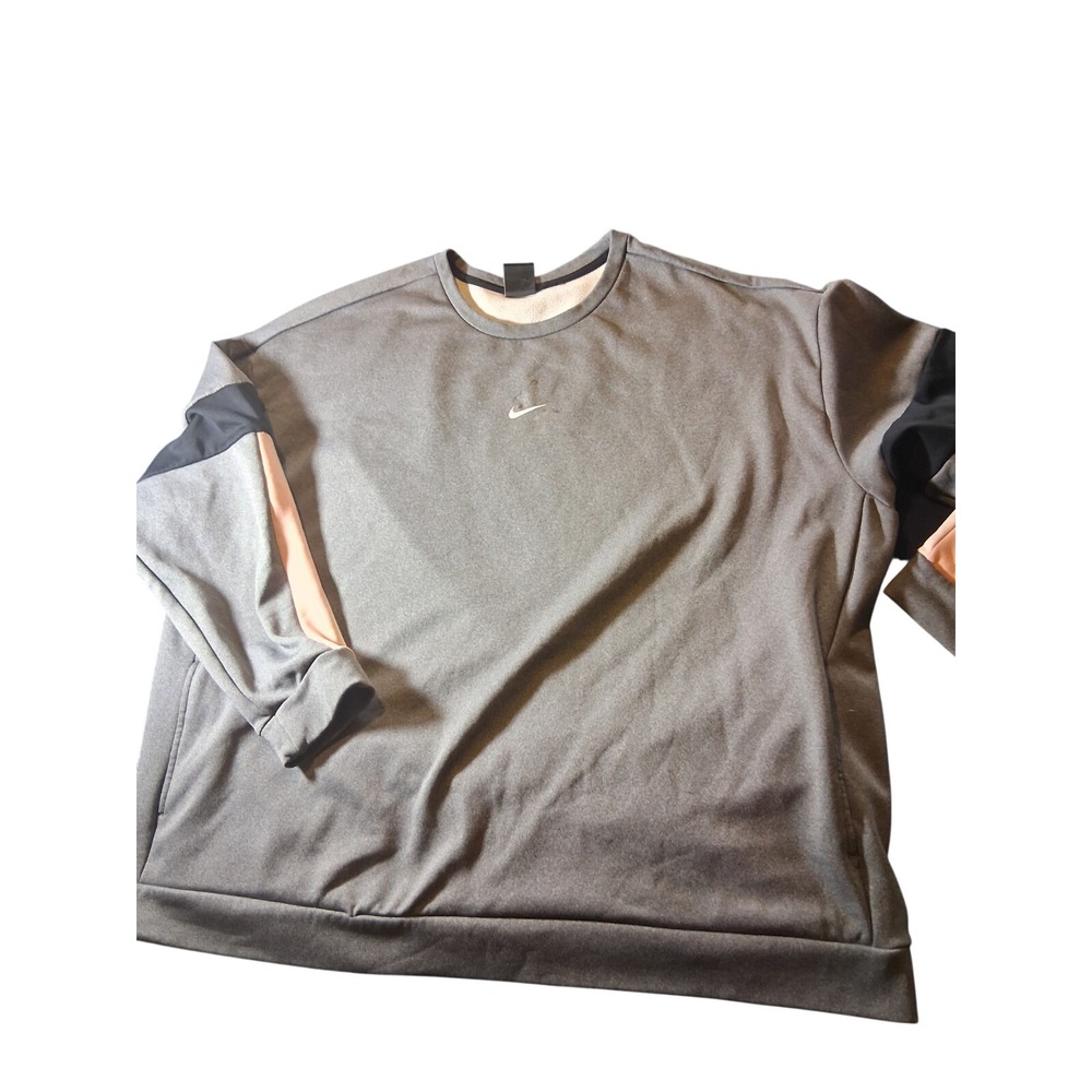 Nike Center swoosh sweatshirt Womens 2XL Grey Colorblock Fleece Thermal Pocket